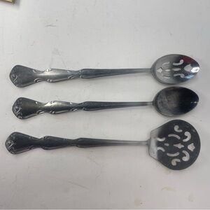 3 Piece Serving Set 3 Spoons Slotted Stainless Steel Japan Vintage